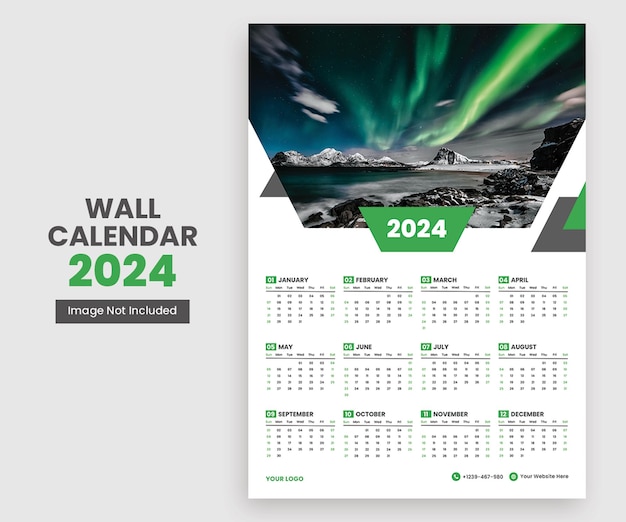 PSD 2024 modern wall calendar design single page