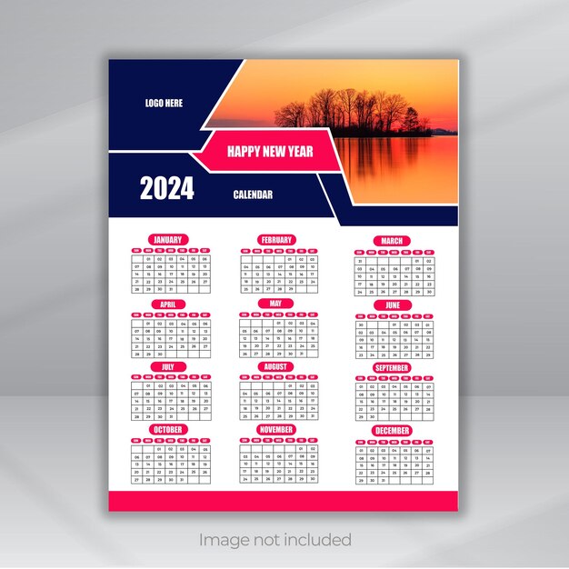 Premium PSD 2024 new year clean calendar template