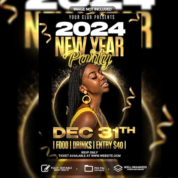 PSD 2024 new year concert party flyer social media template psd