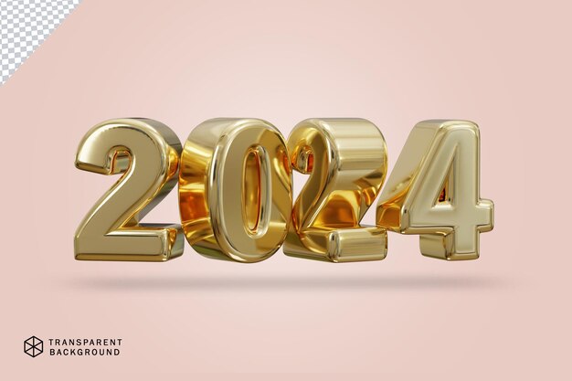 2024年 新年 黄金色のテキスト効果 3Dレンダリング