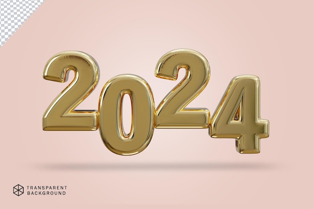 2024年 新年 黄金色のテキスト効果 3Dレンダリング