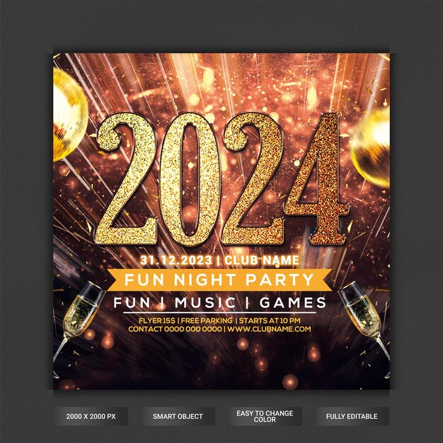 Premium PSD 2024 new year party flyer