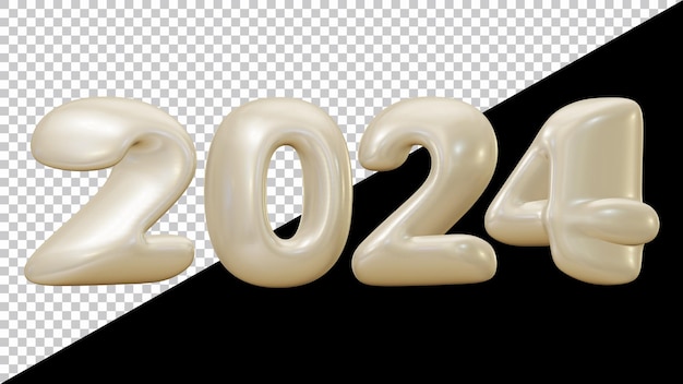 Число 2024 в 3D-рендеринге для нового года и концепции календаря