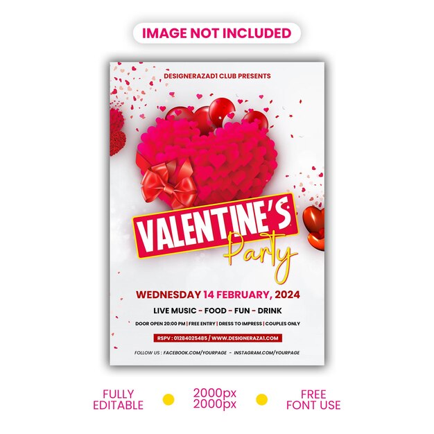 Premium PSD 2024 valentines day party flyer love