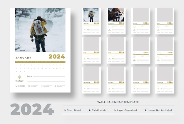 PSD 2024 wall calendar template wall calendar planner