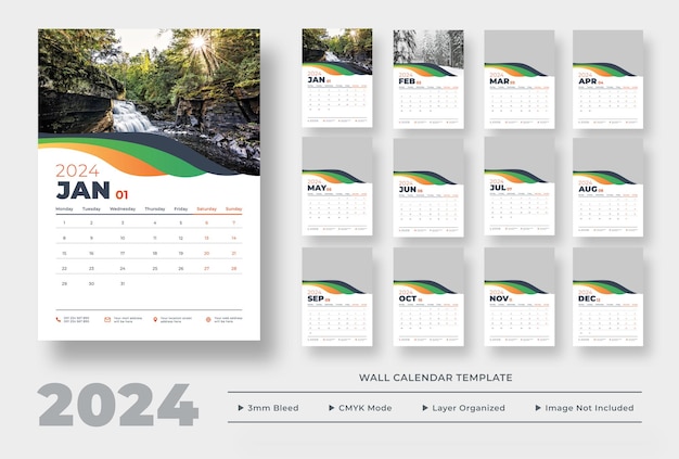 PSD 2024 wall calendar template wall calendar planner