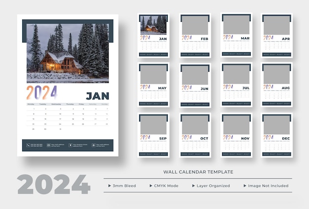 PSD 2024 wall calendar template wall calendar planner