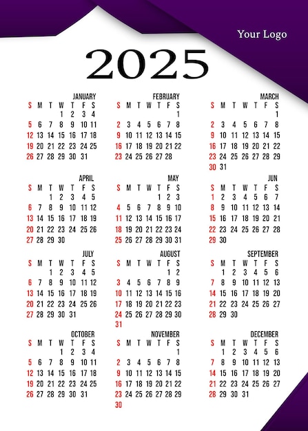 PSD 2025 calendar template design