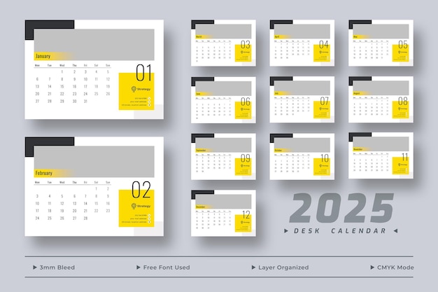 デスクトップ カレンダー テンプレート 企業ビジネスデスクトップカレンダースケジュール 2025月刊プランナーテンプレート