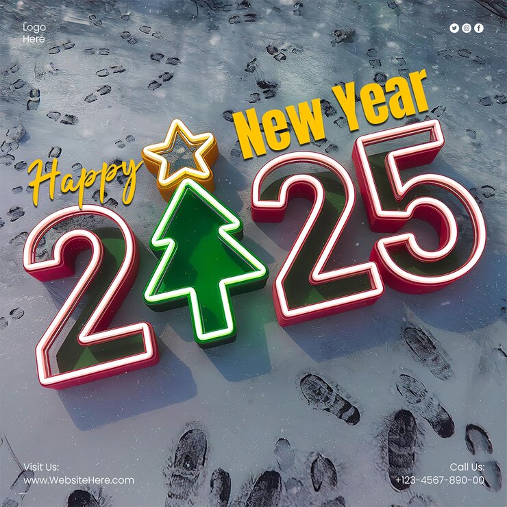 PSD 2025 happy new year 3d post design for social media