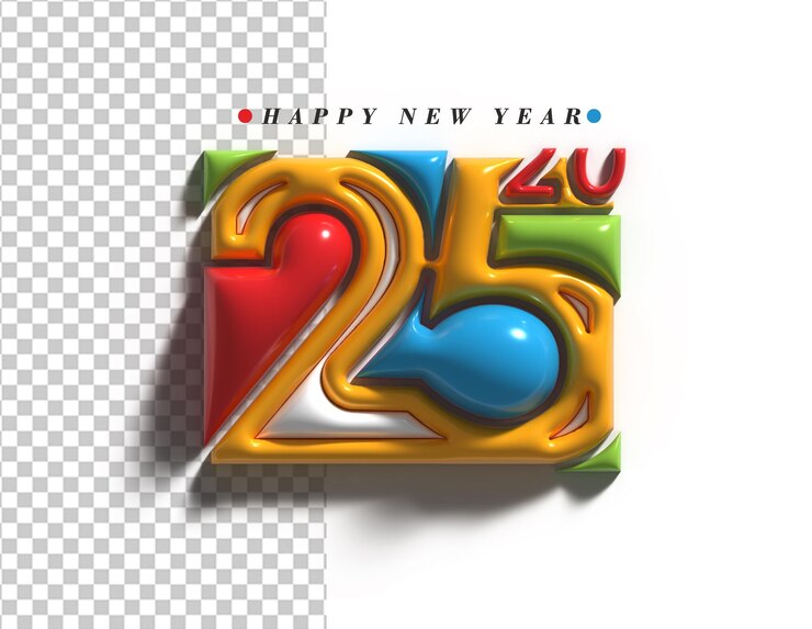 PSD 2025 happy new year text typography design transparent psd