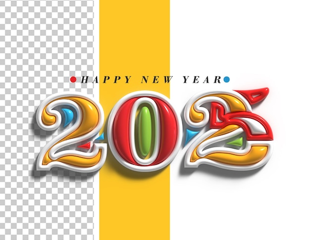 PSD ดีไซน์ตัวอักษรโปร่งใสสำหรับข้อความสุขสันต์วันปีใหม่ 2025