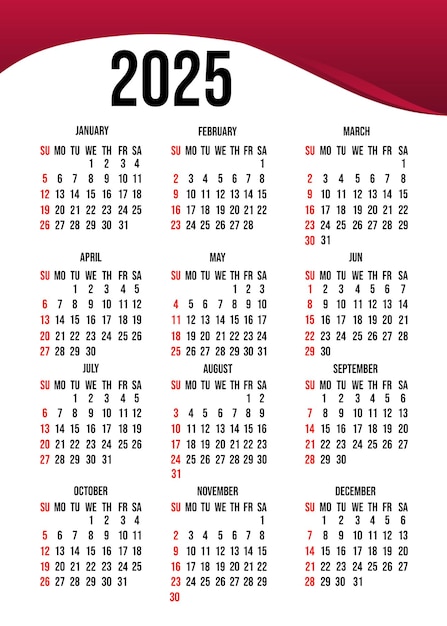 PSD 2025 jaarkalender verticaal ontwerp