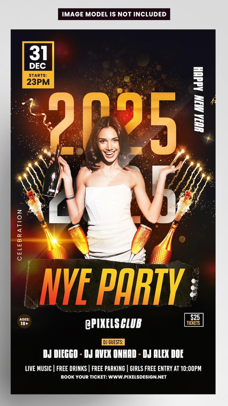 PSD 2025 new year party instagram story banner
