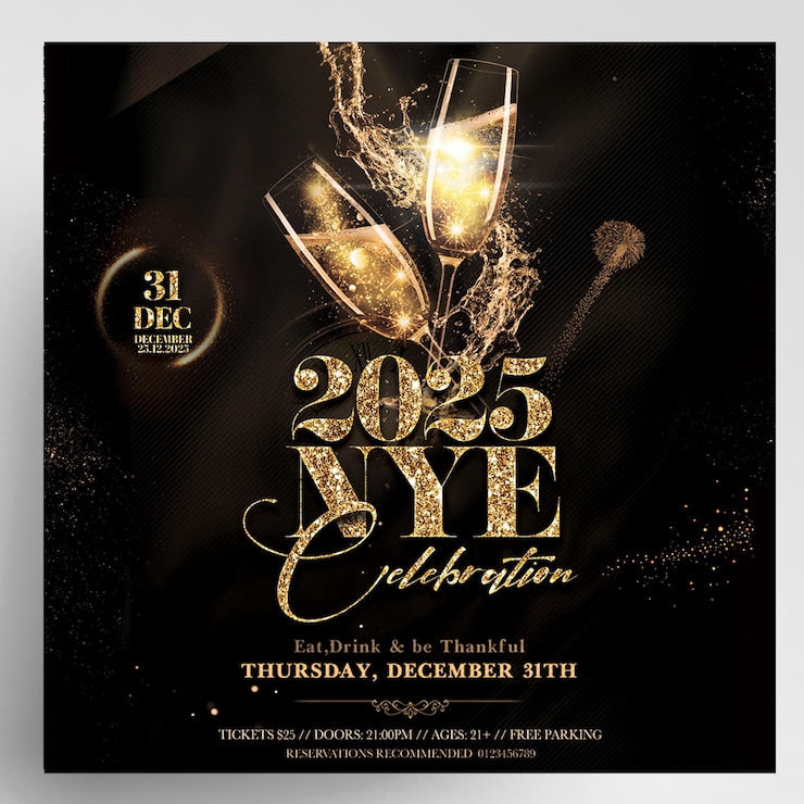 PSD 2025年 nye フェスティバル インスタグラム フライヤー テンプレート