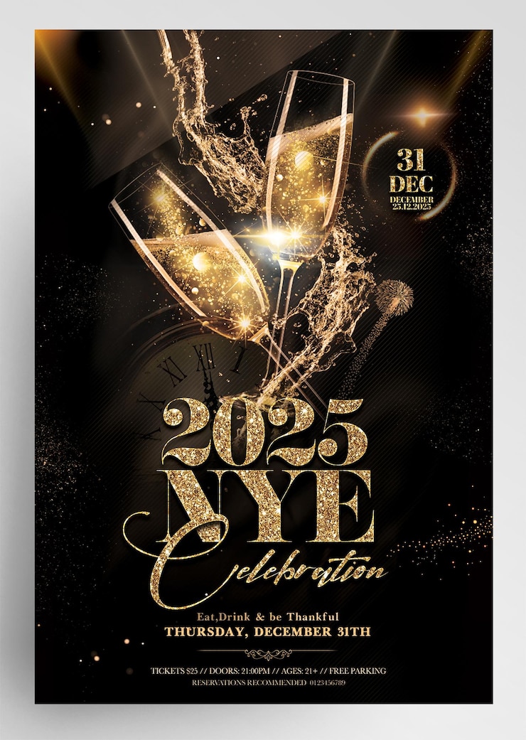 PSD шаблон флаера празднования nye 2025