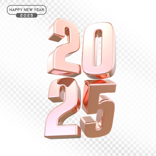 PSD 2025 rose gold numbers in 3d render for new year