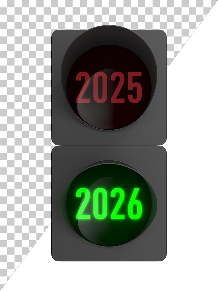 PSD 2026 new year traffic light on white background isolated 3d illustration