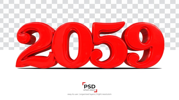 PSD 2059 rosso nuovo anno rendering 3d isolato su sfondo trasparente