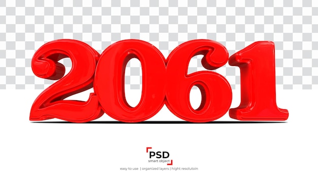 2061 red new year 3d rendering isolated on transparent background
