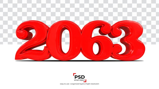 2063 red new year 3d rendering isolated on transparent background