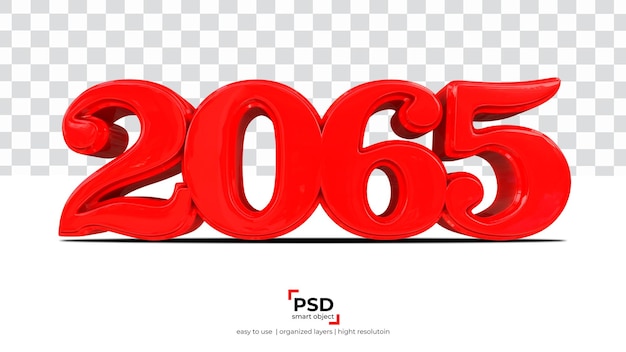 PSD 2065 rosso anno nuovo rendering 3d isolato su sfondo trasparente