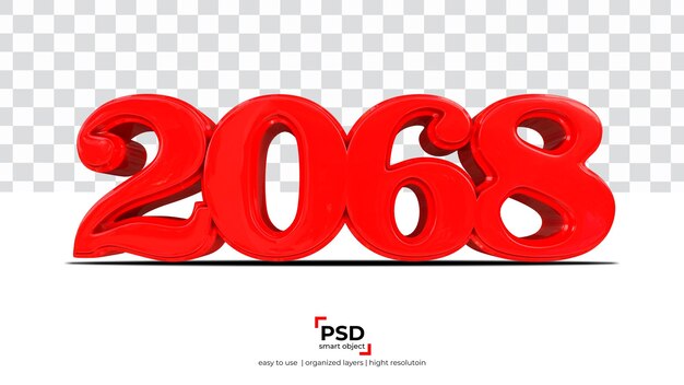 透明な背景に分離された2068年赤新年3Dレンダリング