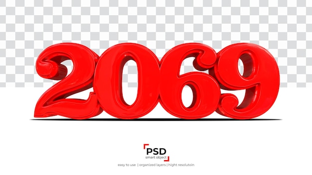 2069 red new year 3d rendering isolated on transparent background