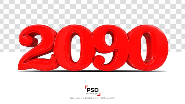 2090 red new year 3d rendering isolated on transparent background