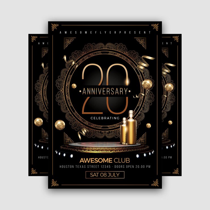 PSD 20e verjaardag feest flyer sjabloon