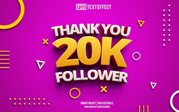 20k follower text effect font editable typography 3d text