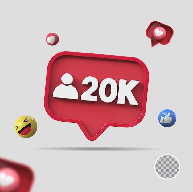 20k follower con rendering 3d dell'icona