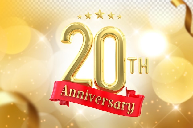 PSD 20° anniversario gold banner 3d