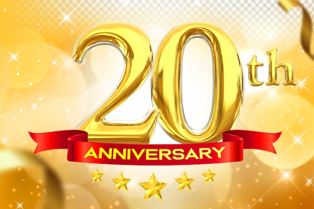 PSD 20° anniversario gold banner 3d