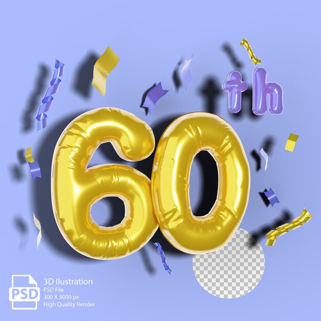 PSD 20° anniversario con grappoli di palloncini dorati 3d