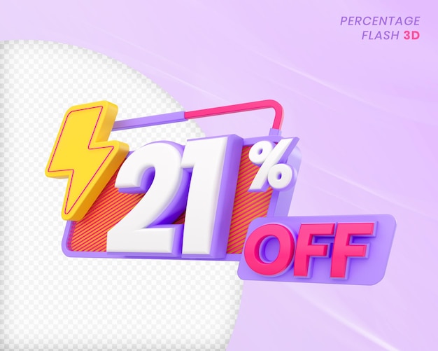 PSD 21 percent off with flash element 3d render premium psd