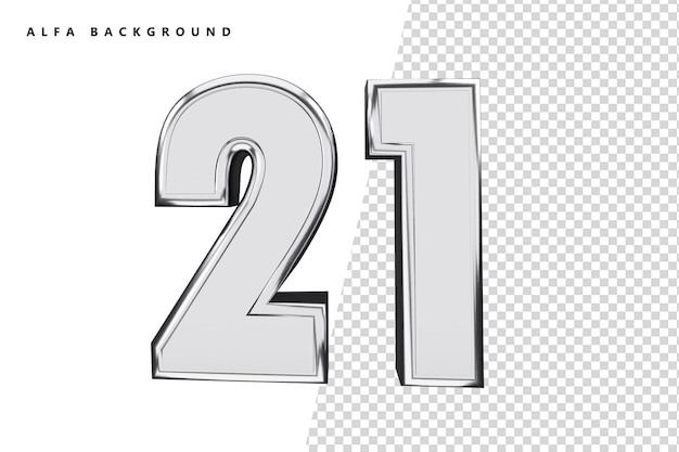 PSD 21 silver number with 3d rendering