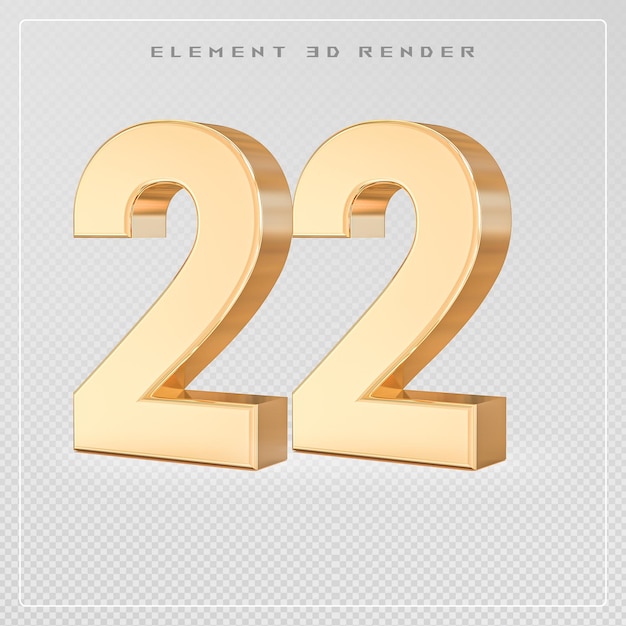 Premium PSD | 22 number golden 3d render