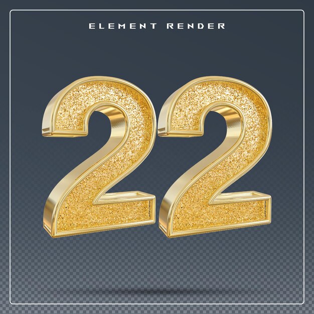 PSD 22 number golden glitter 3d render