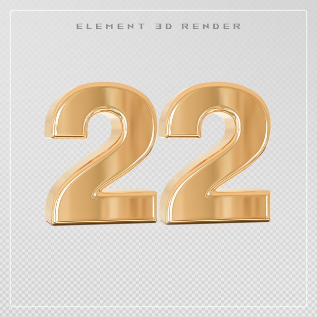 PSD 22 nummer gouden 3d render