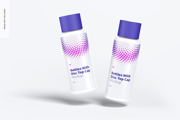 22ml Plastic Bottle With Disc Top Cap Mockup, Floating