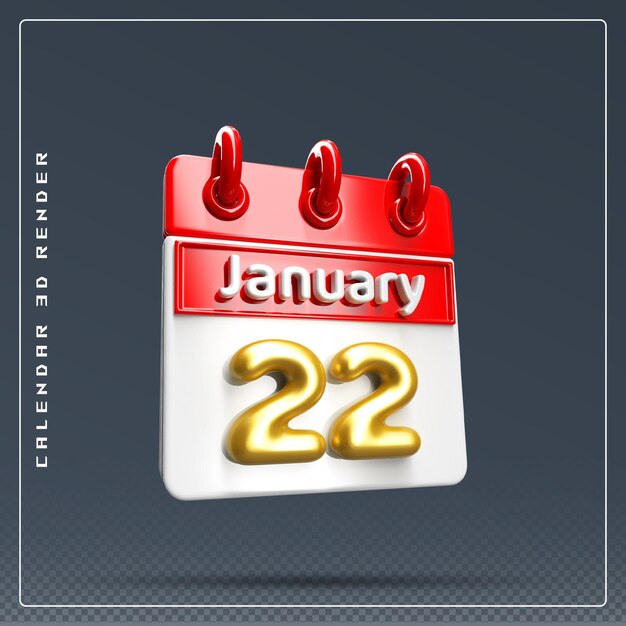 22 января икона календаря 3d-рендер