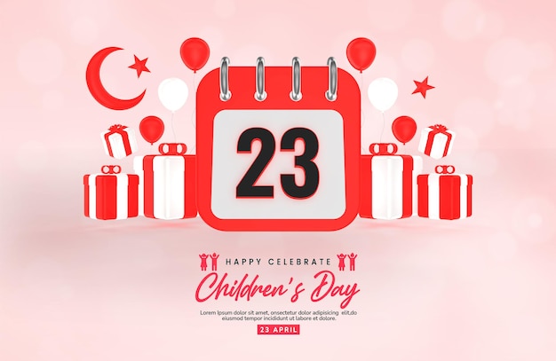 23 april national sovereignty and childrens day with 3d render creative composition