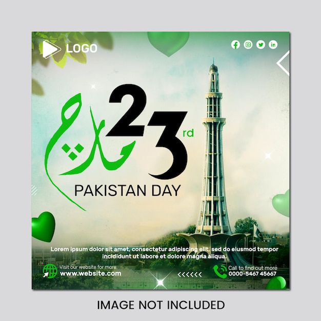 23 marca Dzień Rezolucji Pakistan świętowanie Instagram Stories Instagram i Facebook post szablon