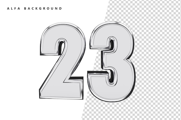 PSD 23 silver number with 3d rendering