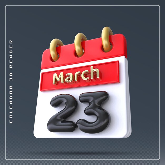 PSD icona del calendario del 23 marzo rendering 3d