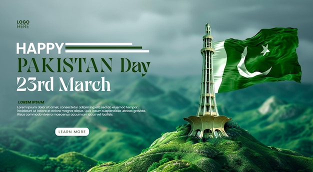 PSD 23 marzo giornata del pakistan con minar e modello di post sui social media del pakistan
