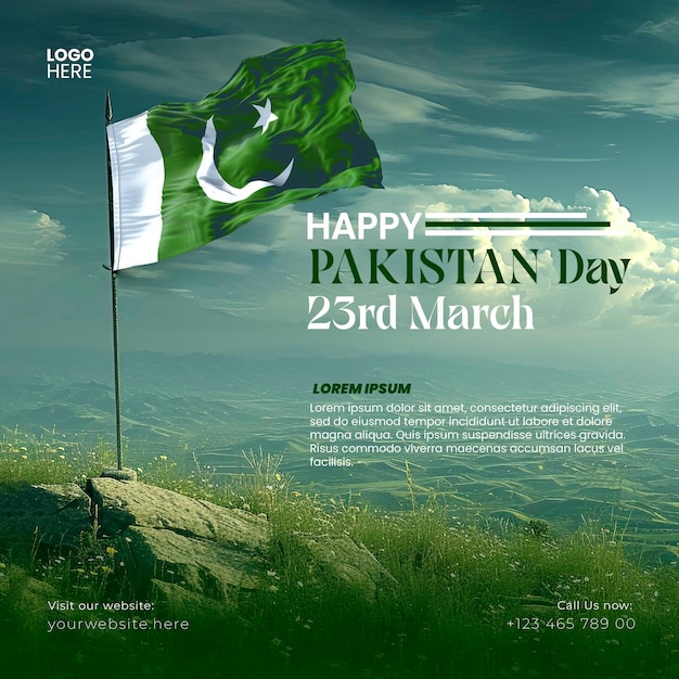 PSD 23 marzo giornata del pakistan con minar e modello di post sui social media del pakistan