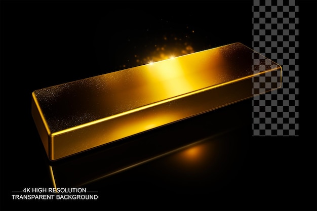 PSD barra d'oro da 24 carati con effetto luminoso su sfondo nero in 4k hd realismo su sfondo trasparente