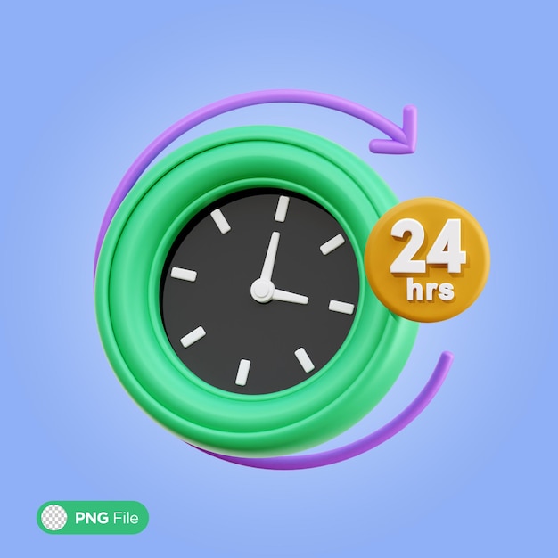 PSD 24 hours 3d icon illustration